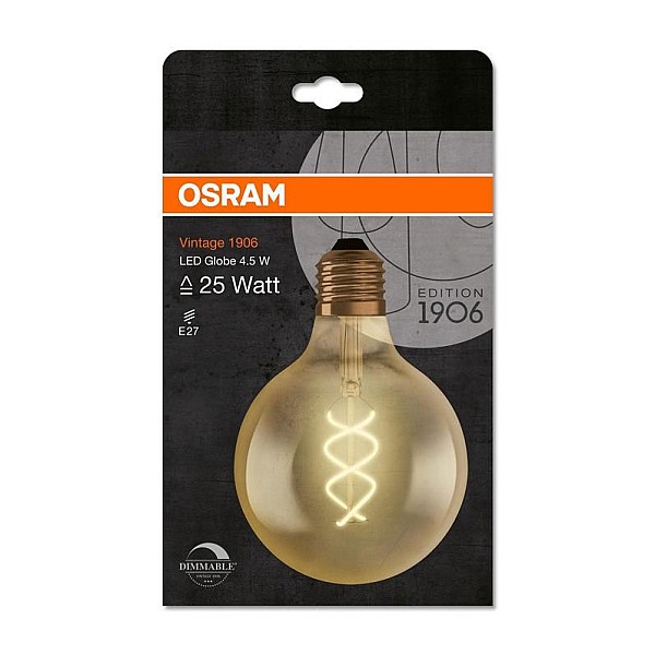 LED lemputė OSRAM. G125. E27. 4.5 W. 300 lm. 2000 K