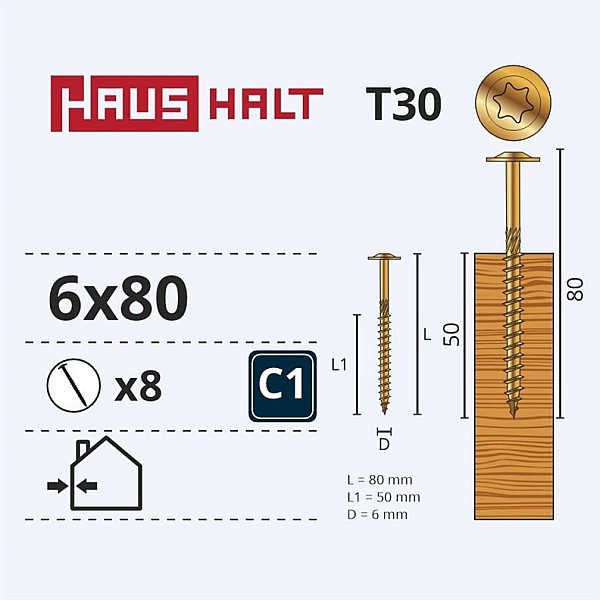 CHIP SCR TORX 6X80 YEL ZN WKCP(8)