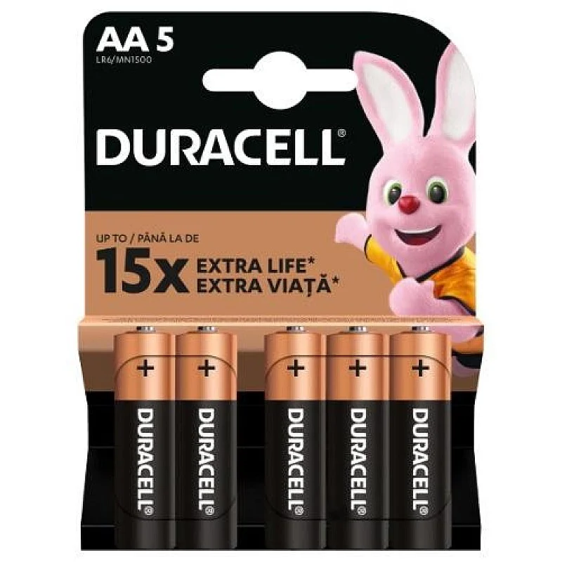 Elementai DURACELL AA/LR06. 1.5V. 5 vnt. Elementai DURACELL AA/LR06. 1.5V. 5 vnt.