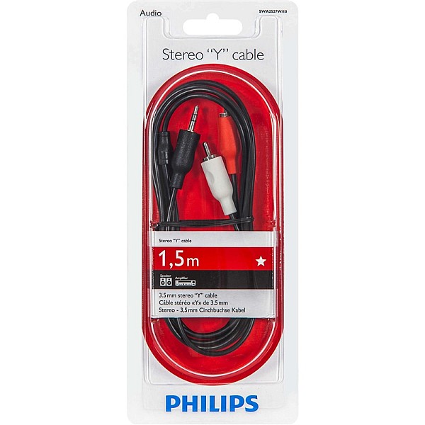 Vads PHILIPS 3.5mm M. 2xRCA M. 1.5m. melns SWA2527W/10