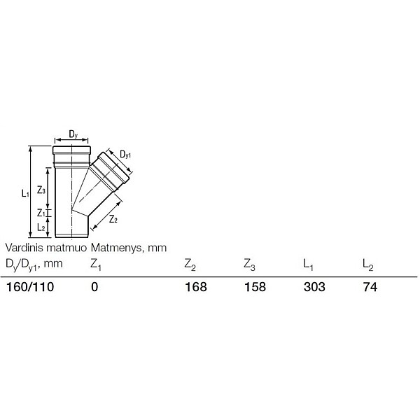 Trejgabals diametrs 110/160x45° (Wavin)