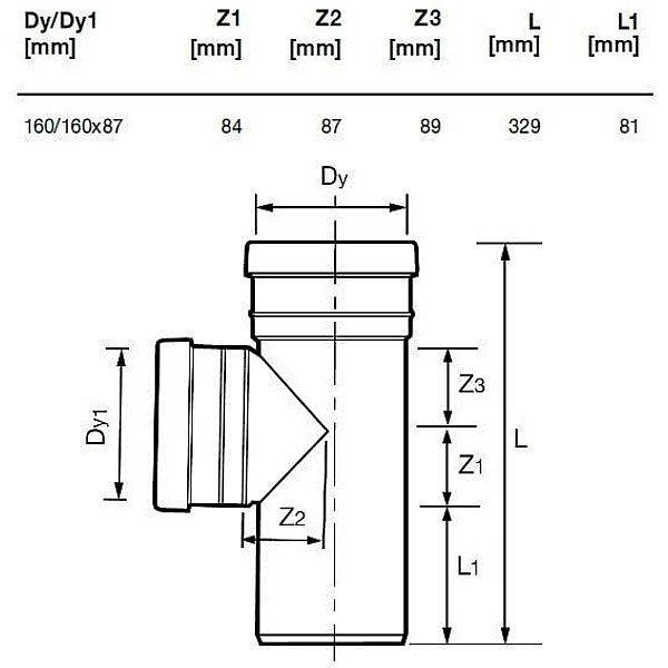 Lauko kanalizacijos trišakis Wavin. Ø 160 / 160 mm. 87°