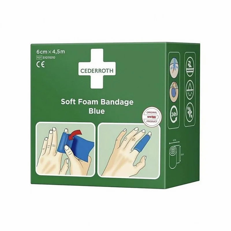 Minkštas lipnus žaizdų tvarstis, mėlynas, 6 cm x 4,5 m, Cederroth Minkštas lipnus žaizdų tvarstis, mėlynas, 6 cm x 4,5 m, Cederroth