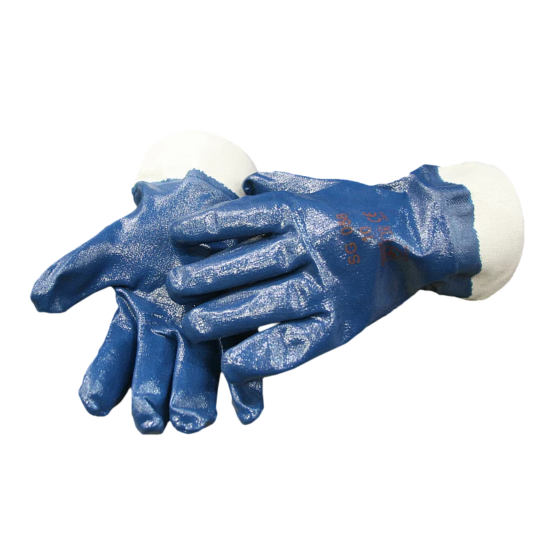 Cimdi tekstila ar zilu nitrila pārkl. pastipr.manž.10.izm.