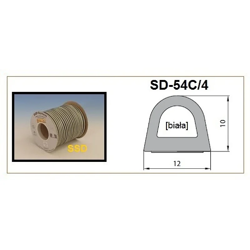 Blīvgumija dubultā D profils 10x12mm balts (2x25m) m
