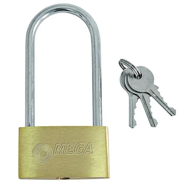 Piekaramā slēdzene misiņa garš šeikelis 50mm 3 atslēgas Piekaramā slēdzene misiņa garš šeikelis 50mm 3 atslēgas