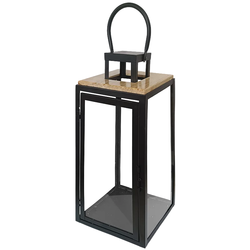 Laterna Gaby metāla/koka 20x20x49cm, melna Laterna Gaby metāla/koka 20x20x49cm, melna