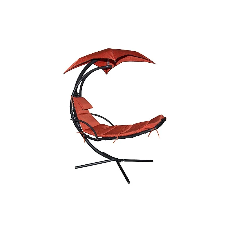 Krēsls ar saulessargu sarkans