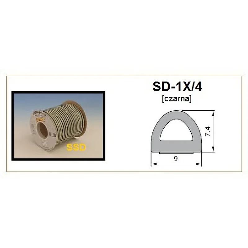 Blīvgumija dubultā D profils melns (2x50m) m