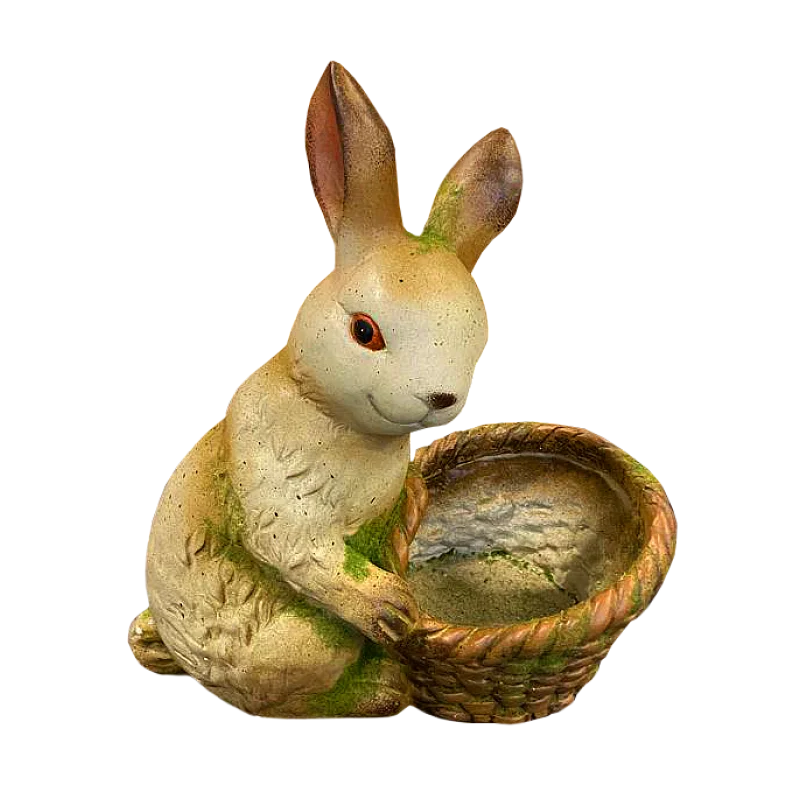 Sodo dekoro sėdimas zuikis su krepšeliu 50cm