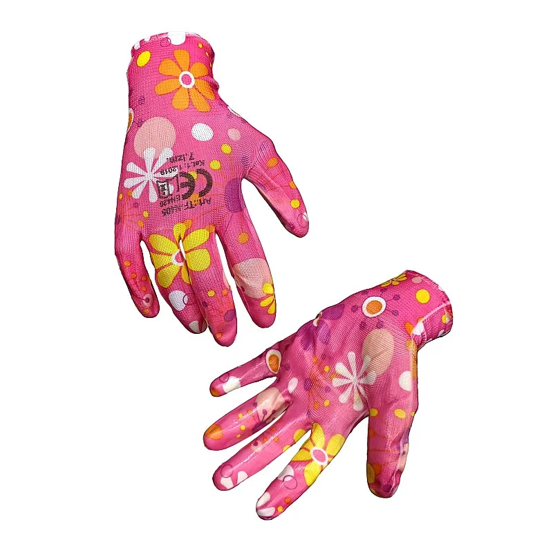 Cimdi dārza poliester ar nitrila pārkl. 7.izm. ar rakstu Cimdi dārza poliester ar nitrila pārkl. 7.izm. ar rakstu