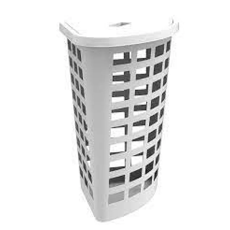 Veļas grozs Boston 54L stūra ar vāku, balts