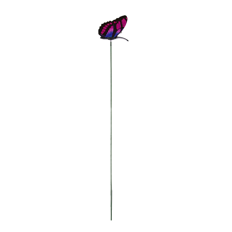 Sodo dekoro peteliškė dviguba 7 cm ant pagaliuko, plastikinė