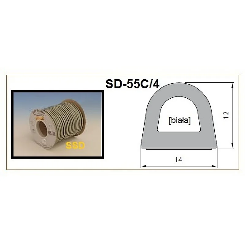 Blīvgumija dubultā D profils 12x14mm balts (2x20m) m