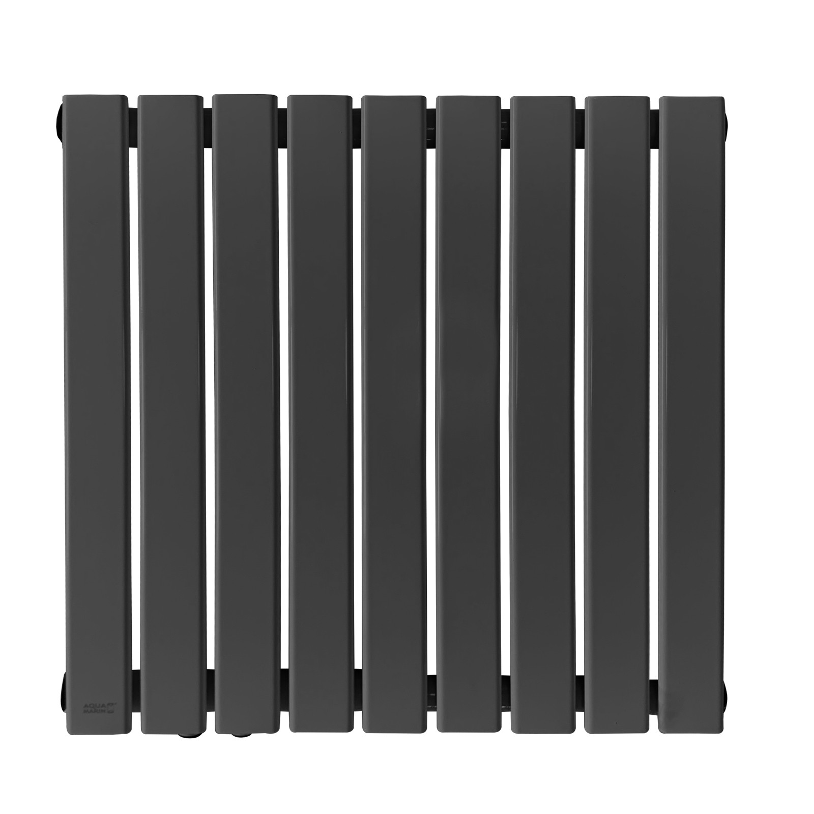 Radiatorius – horizontalus, plokščias, 600x614x69 mm, su chromuota termogalvute.