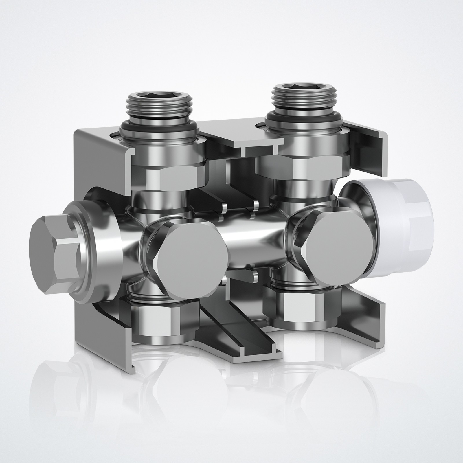 **Thermostatic valve** - 1/2 inch, chrome-plated - radiator connection block, thermostatic head.