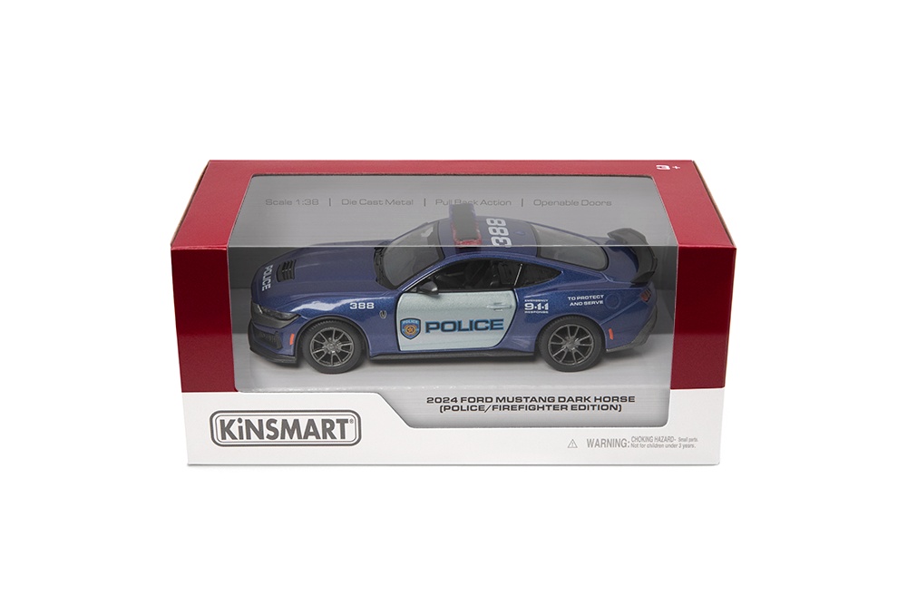 KINSMART Die-cast model 2024 Ford Mustang Dark Horse (Police/Firefighter), scale 1:38