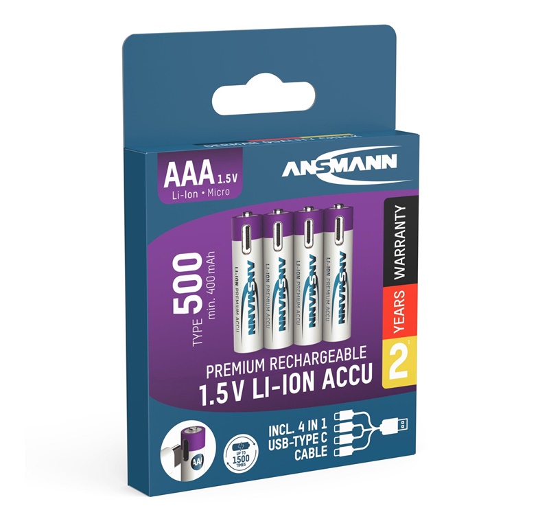 ACCU AAA 1.5V 500MAHUSB-C.MAX1A 4PCS