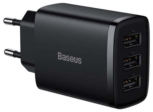 Įkroviklis Baseus CCXJ020101. 3 x USB. juoda