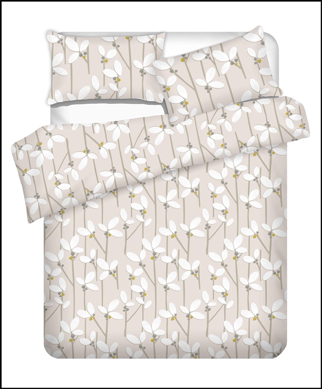 BED COV SET COTTON WHITE FLOWERS 200X220