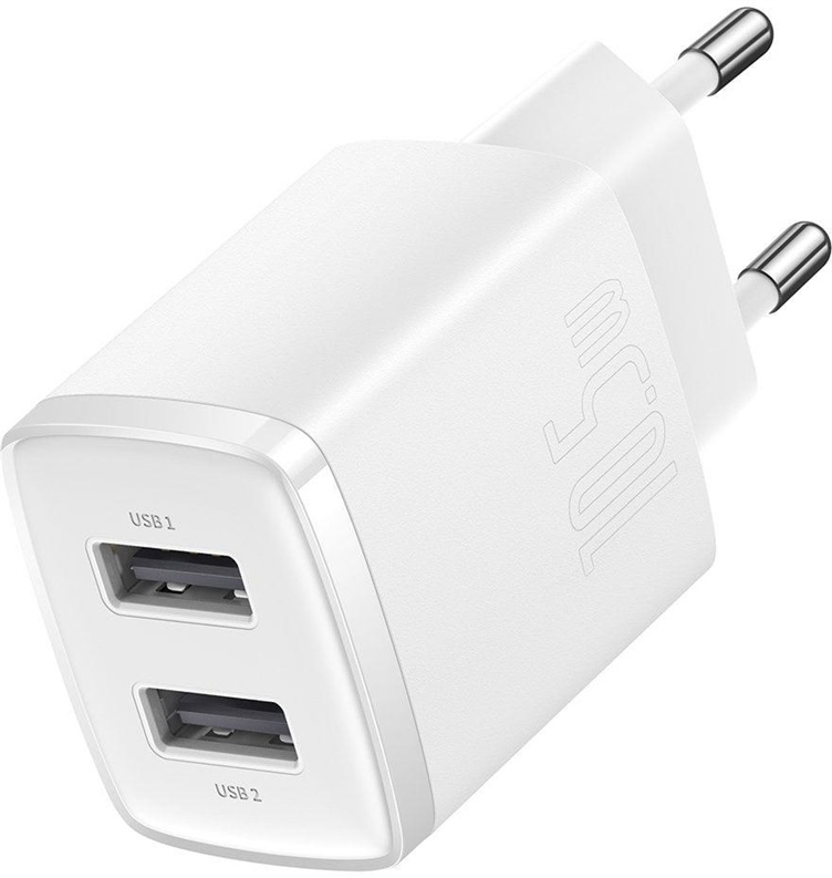 Lādētājs Baseus Compact Charger 2U. 2 x USB. balta. 10.5 W