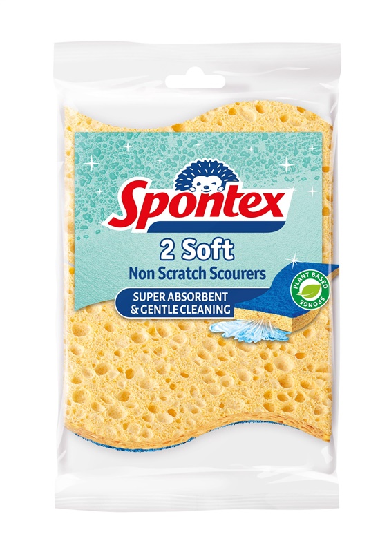 SCOURERS SOFT 11X7X2.5CM CELLULOSE 2PCE