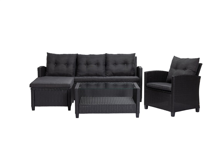 OUTDOOR FURNITURE SET BLACK 4 SEATER