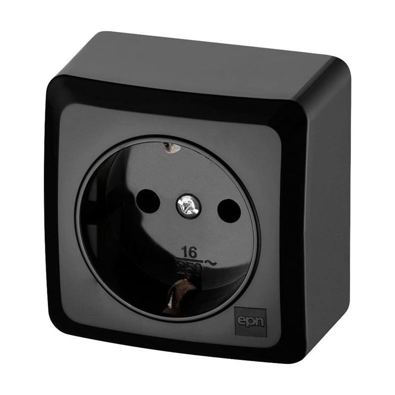 SCHUKO SURFACE SOCKET BLACK