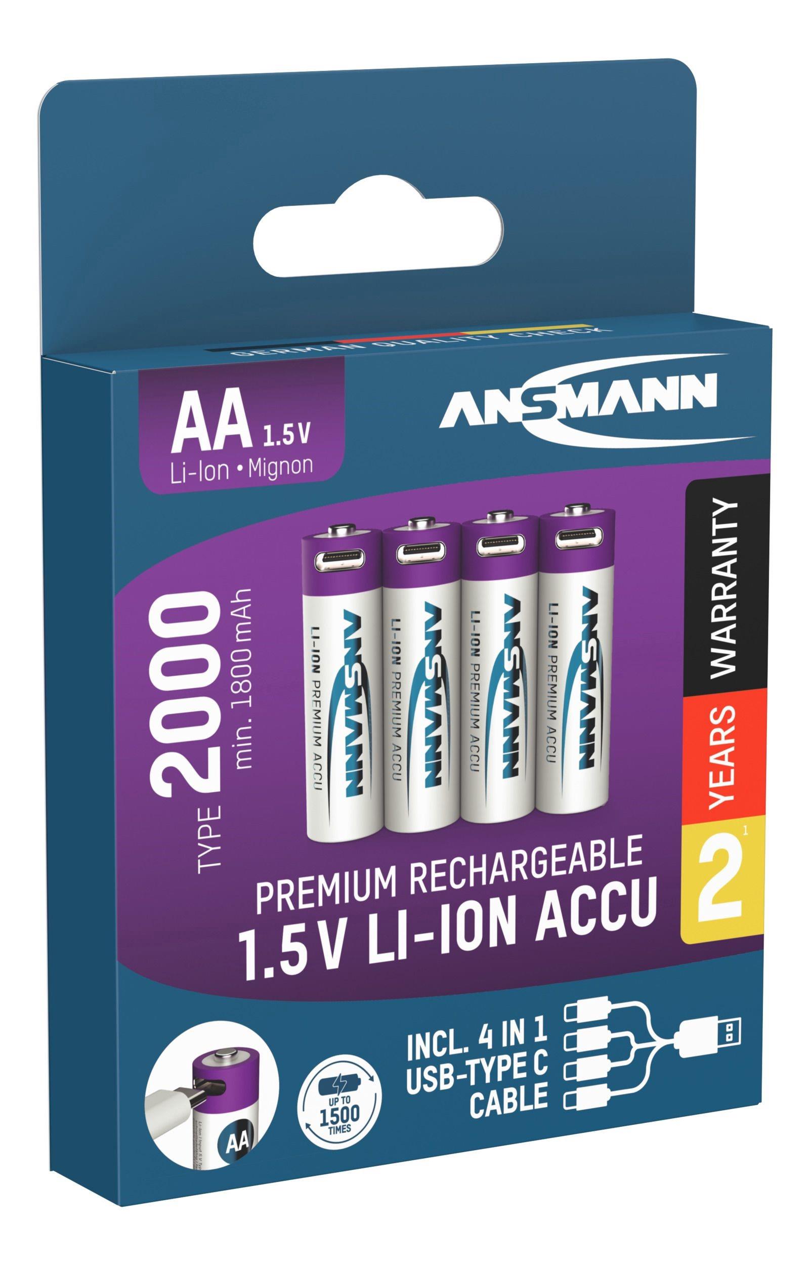 Įkraunami elementai ANSMANN AA. 1800 mAh. 1.5V. 4 vnt.