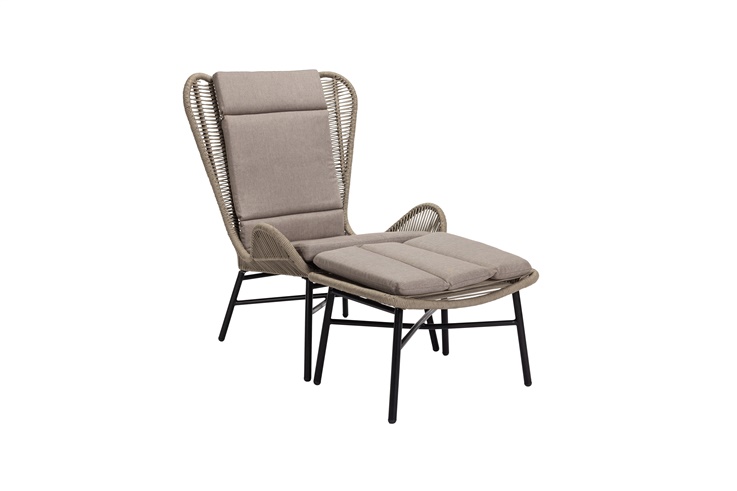 OUTDOOR CHAIR WITH STOOL GREY