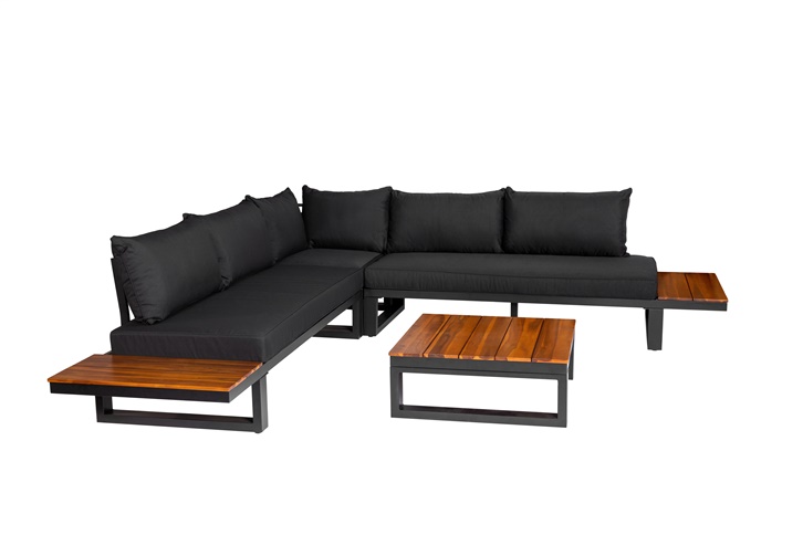 OUTDOOR FURNITURE SET BLACK/WOOD 5 SEAT