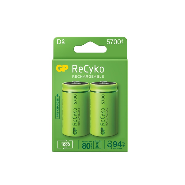 Įkraunami elementai GP RECYKO D. 5700 mAh. 2 vnt.