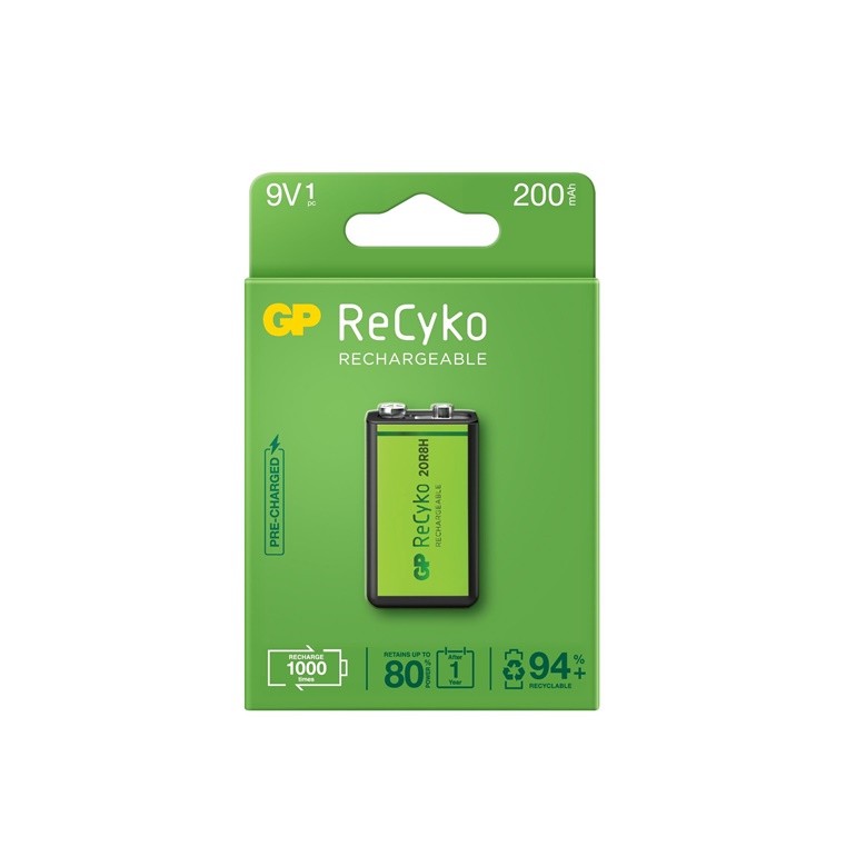 Įkraunamas elementas GP RECYKO 9V. 200 mAh