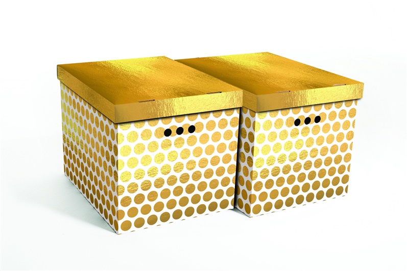 FOLDABLE CART BOX2 44X35X32CM GOLD DOTS