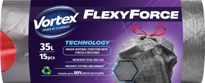 Šiukšlių maišai Vortex Flexy Force. 35 l. 15 vnt.