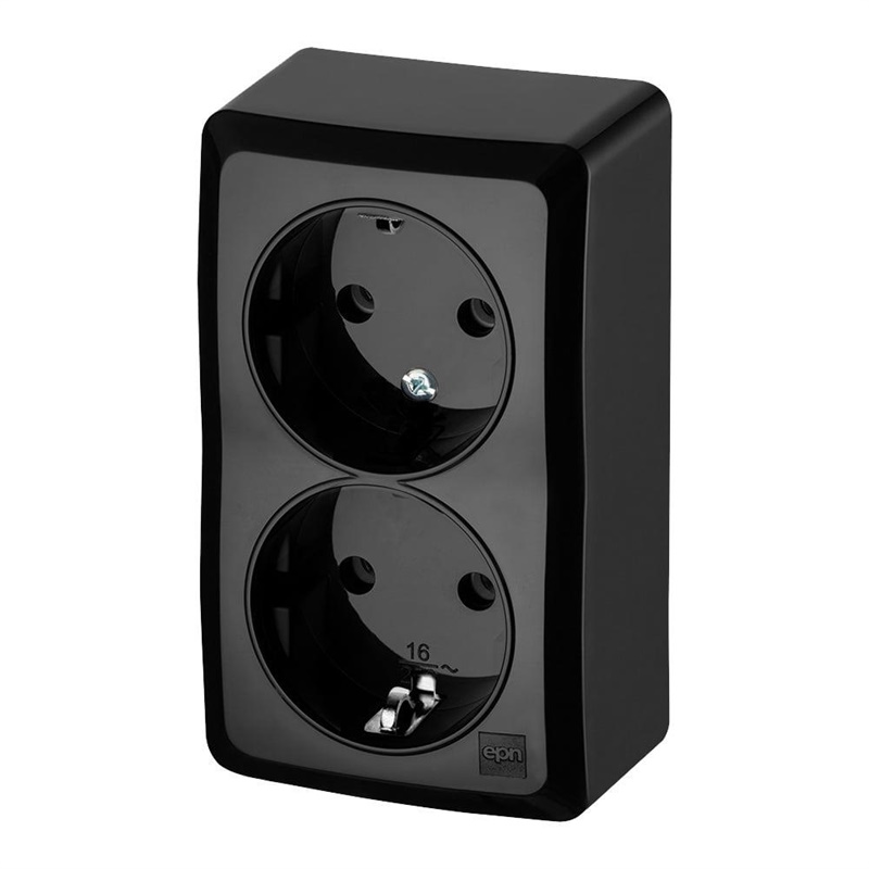 DOUBLE SCHUKO SURFACE SOCKET BLACK