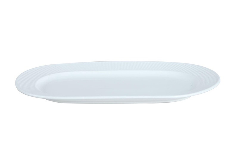 OVAL PLATE VERTICAL LINES WHITE 30CM