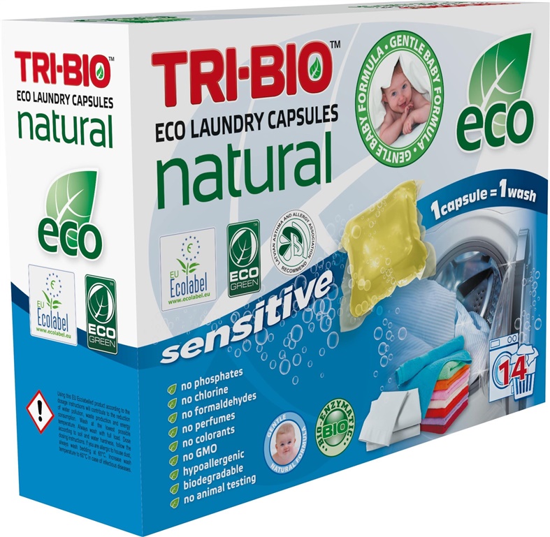 Skalbimo kapsulės TRI-BIO SENSITIVE. 14 vnt.