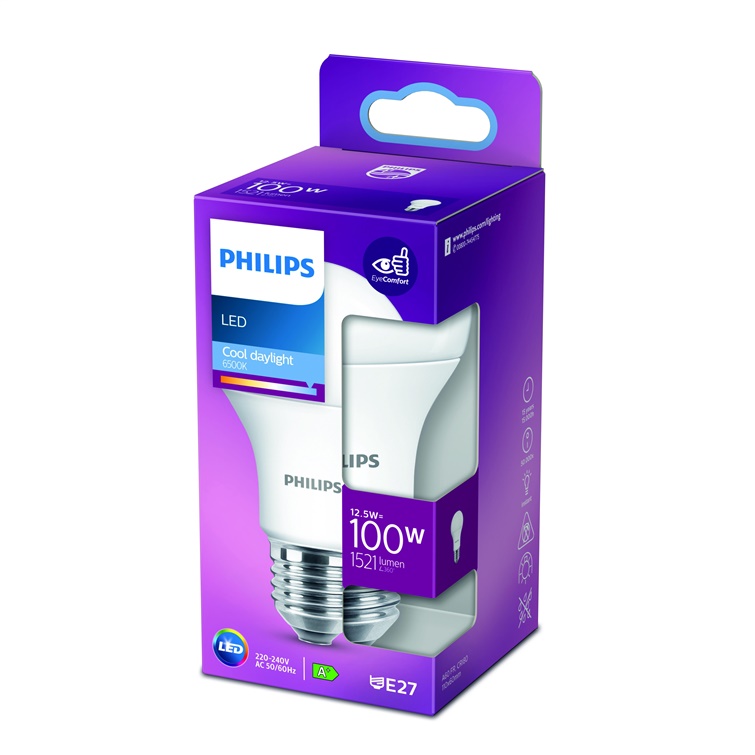 LED lemputė PHILIPS. A60. E27. 12.5 W. 1521 lm. 6500 K