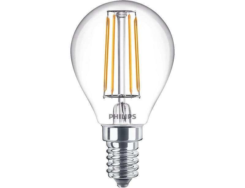 LED lempa Philips Fil P45. 4.3W. E14. 2700K. 470lm. skaidri