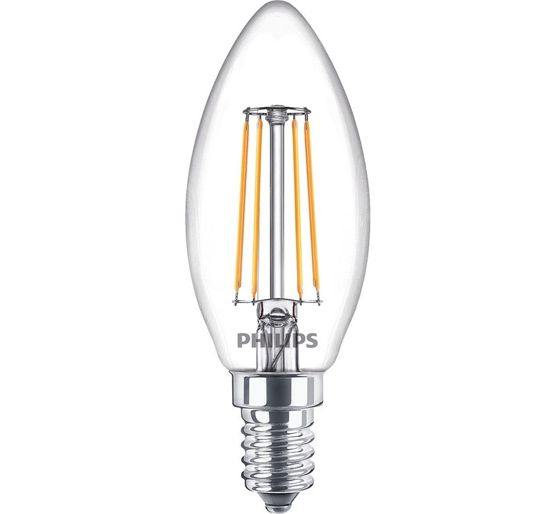 LED lempa Philips Fil. B35. 4.3W. E14. 2700K. 470lm. skaidri