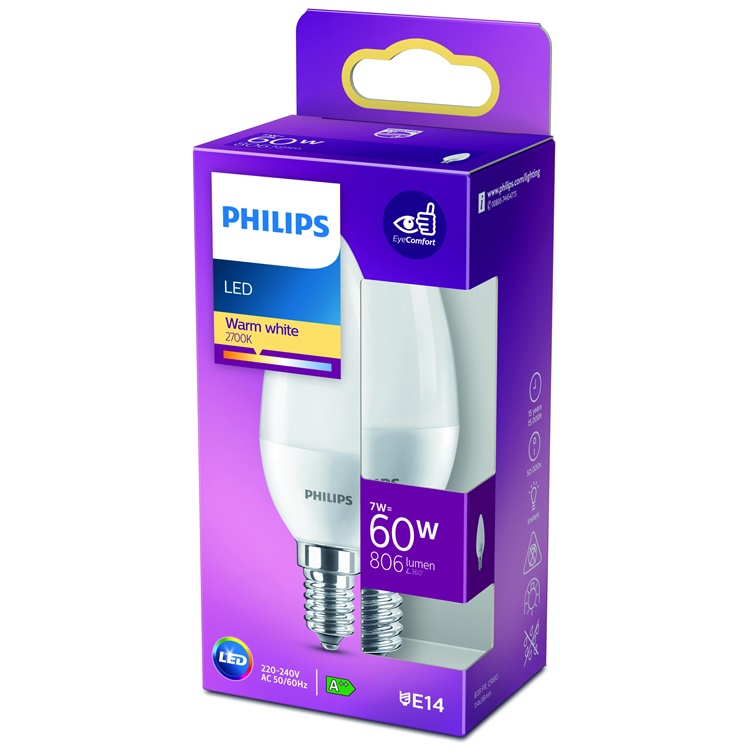 GAISM.D.SP.PHILIPS B38 7W E14 2700K MAT.