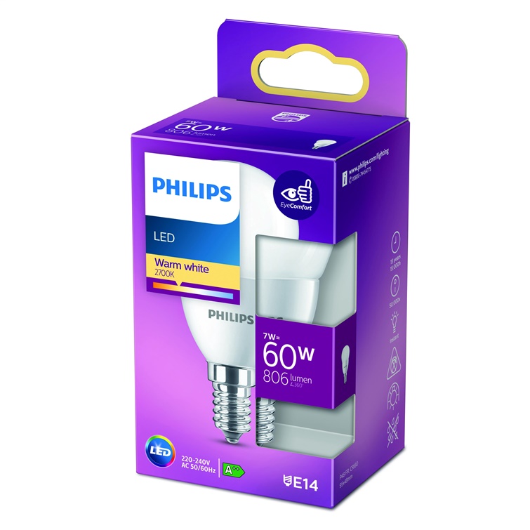 GAISM.D.SP.PHILIPS P48 7W E14 2700K MAT.