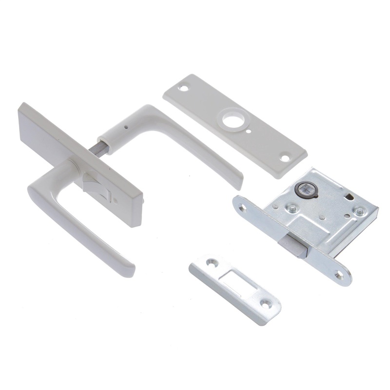 LOCK WITH WHITE COVER PLATES AND HANDLES