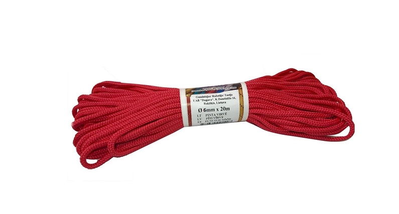 BRAIDED POLYAMIDE ROPE CHERRY 6MM 20M