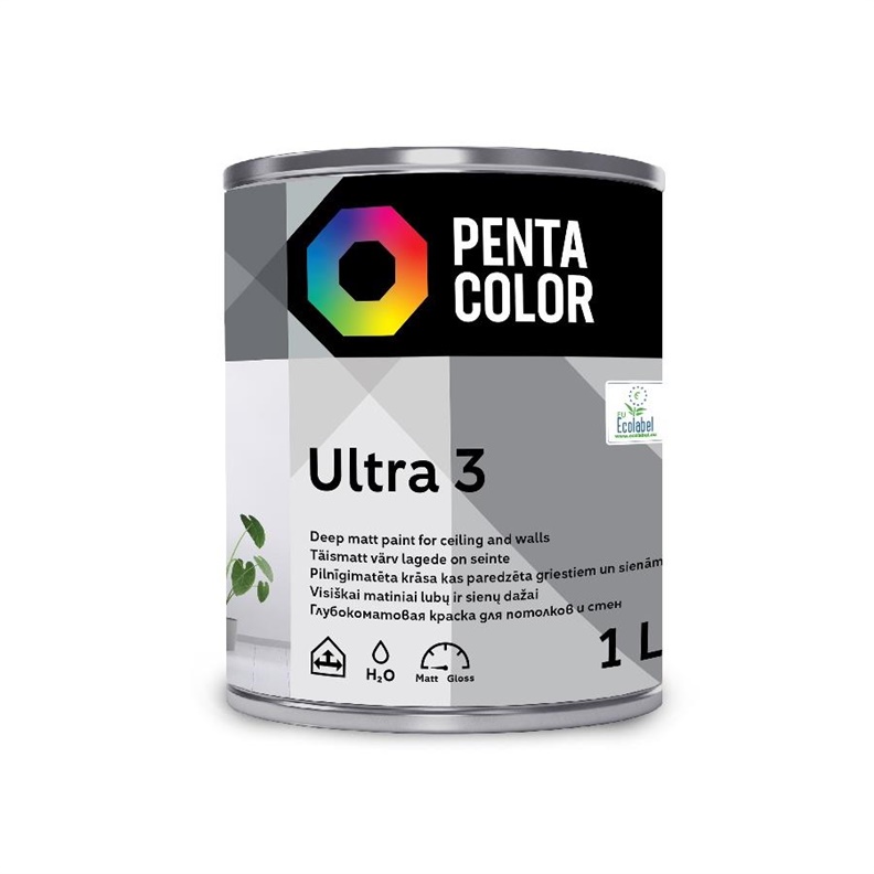 Dispersijas krāsa Pentacolor Ultra 3. balta. 1 l