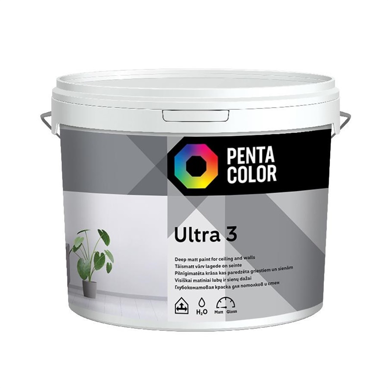 Dispersijas krāsa Pentacolor Ultra 3. balta. 3 l