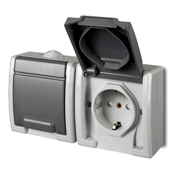 SOCKET AQUANT 2PL GREY IP55 1245-10