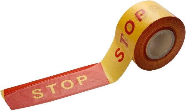 HAZARD TAPE WITH THE WORD STOP