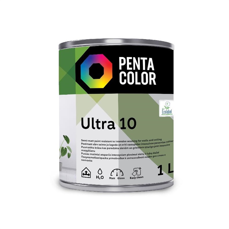 Dispersijas krāsa Pentacolor Ultra 10. balta. 1 l